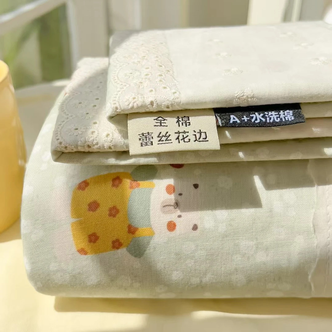 2025新款亲肤舒适水洗棉镂空法式蕾丝花边床单柔软透气吸汗