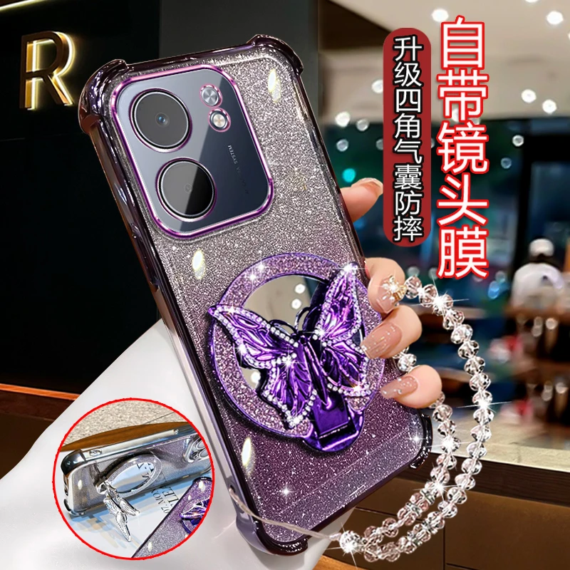 适用OPPOA5x手机壳女新款PKW110创意0PP0A5X网红蝴蝶闪粉支架软壳