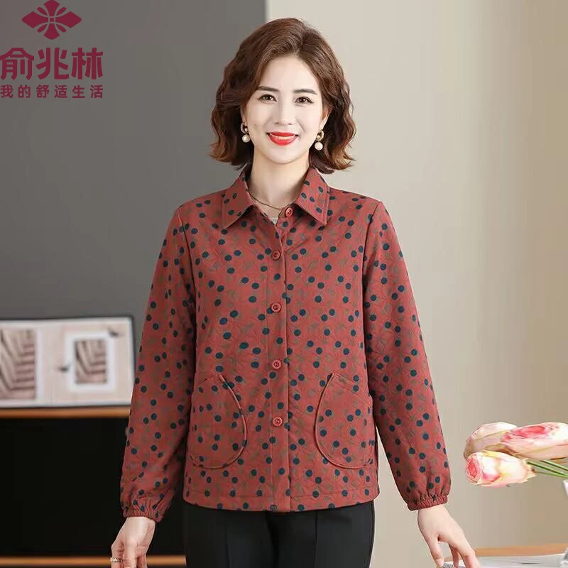 俞兆林洋气妈妈装秋款新款休闲外套宽松波点开衫上衣女短款夹克