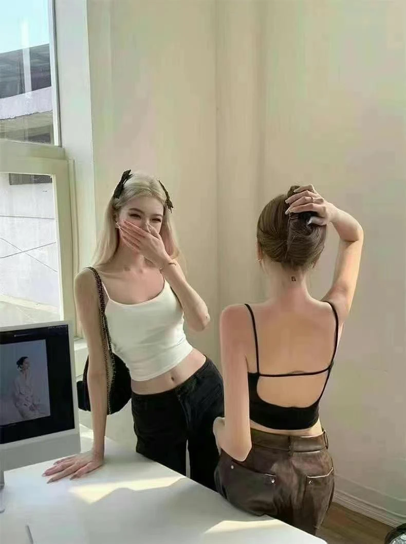 纯色美背吊带背心带胸垫内搭