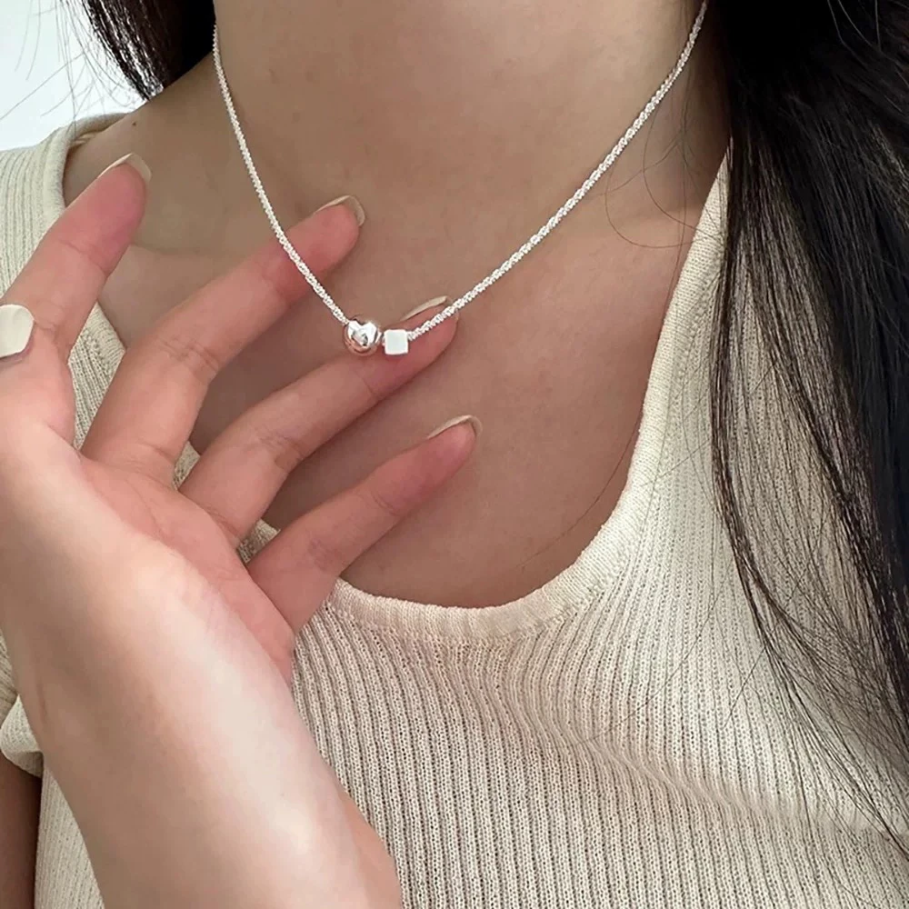 铜合金项链 2162简约小众方块项链