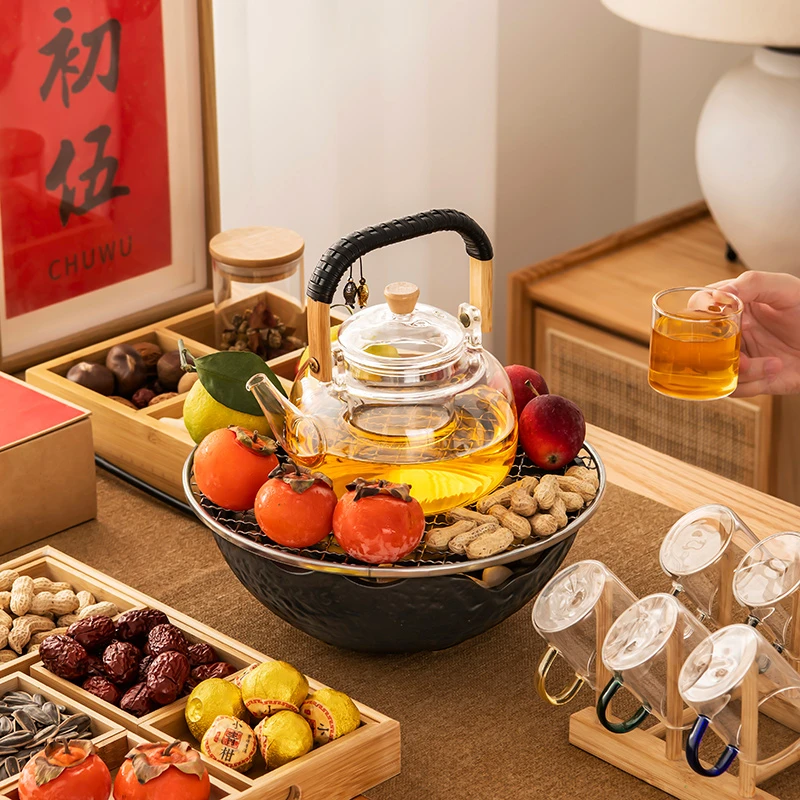 2025新款冬天室内烤火围炉煮茶器具全套电陶炉玻璃围炉煮茶壶套装