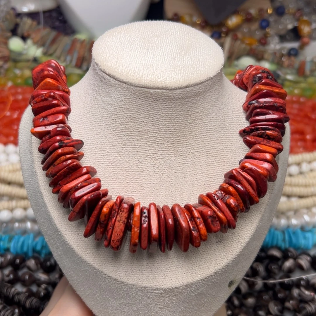 玛瑙/玉髓合金珠宝半成品W411。10-22mm红色隔片塔链一条