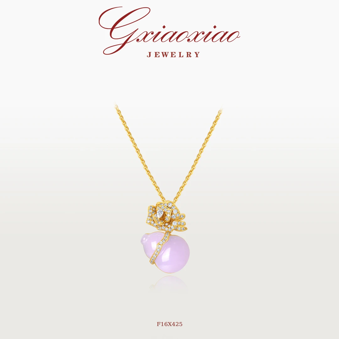 G XIAOXIAO 镀K金 新中式气质优雅玫瑰花紫色葫芦项链 F16X425