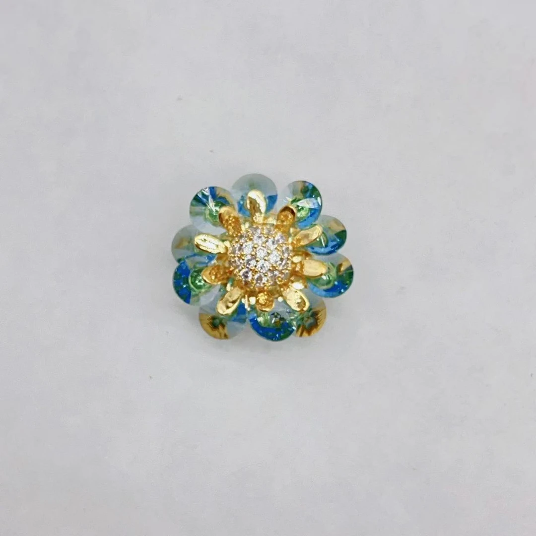kasiya/卡思雅 铜合金仿水晶胸针 冰川蓝太阳花胸针磁吸款