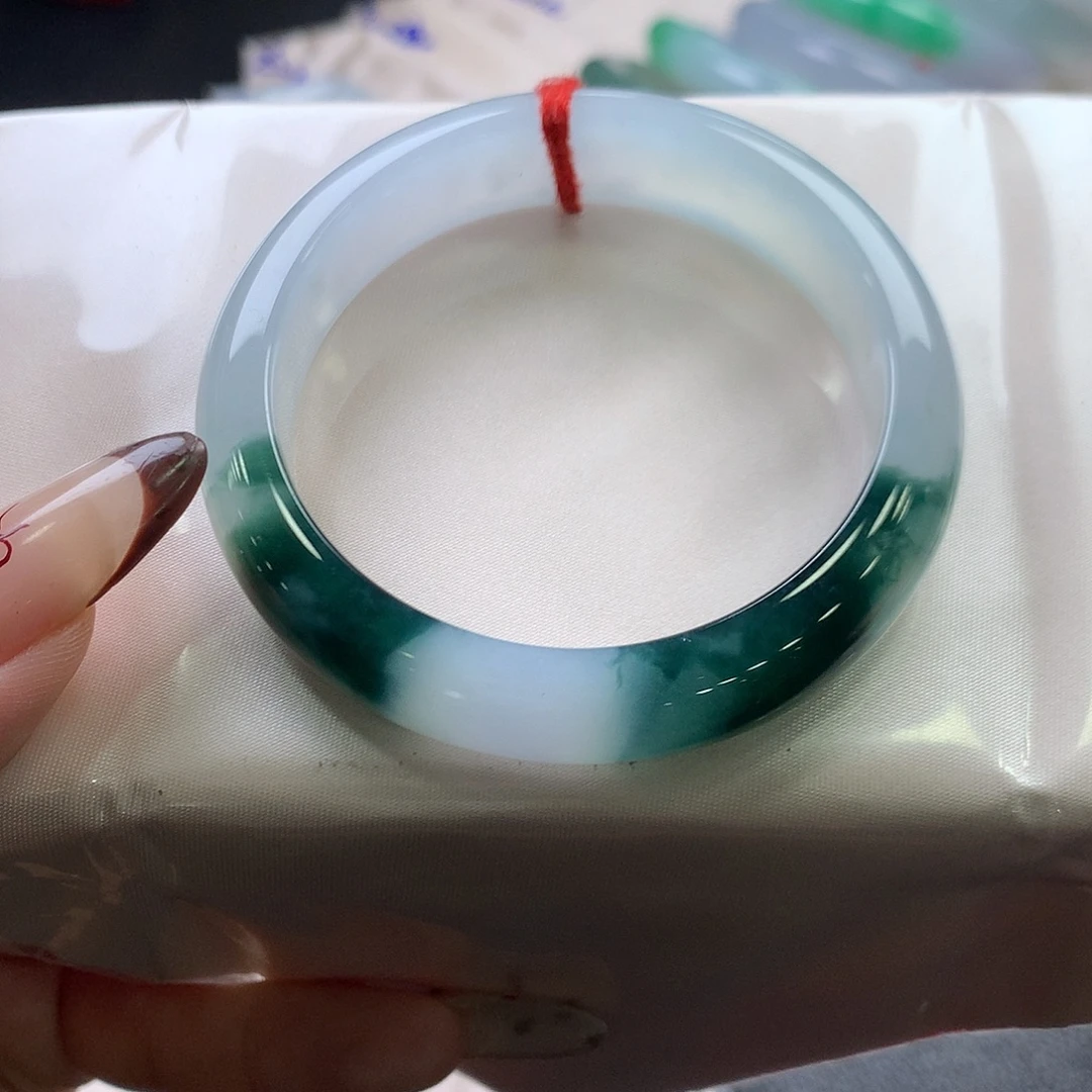 翡翠未镶嵌手镯23号艺术国风冰胶蓝花