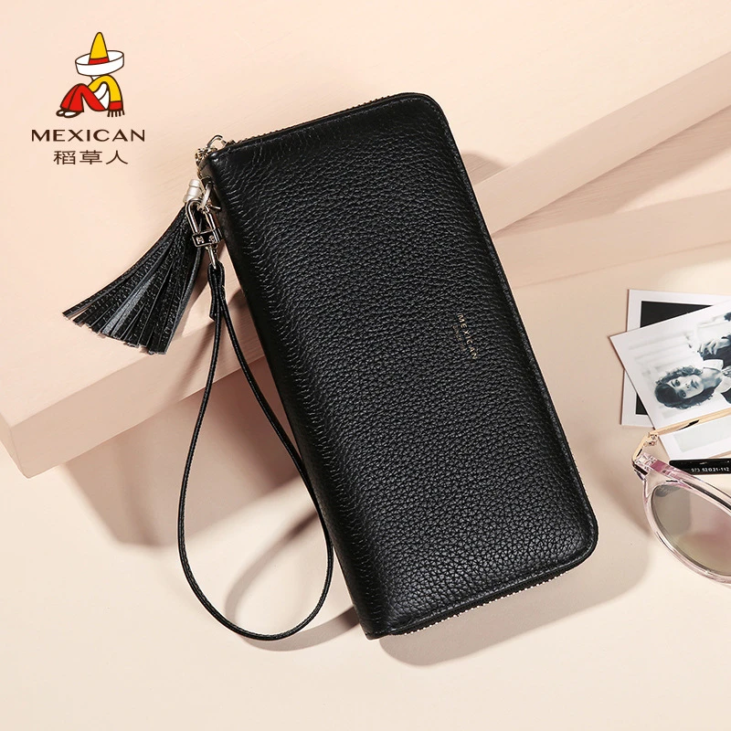 稻草人真皮手拿包女零钱包简约长款手抓包多卡位拉链钱包手机小包