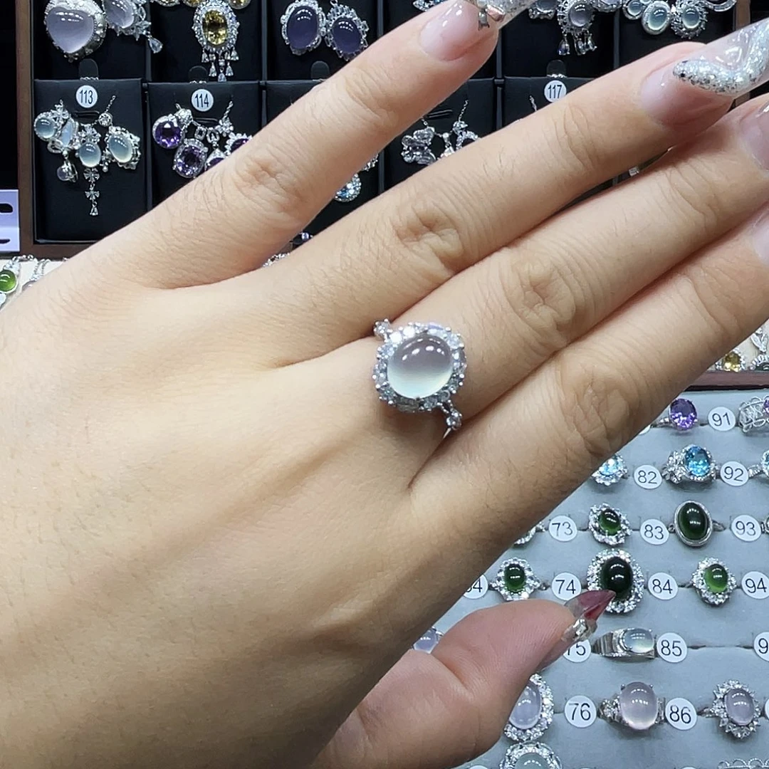 用***9蛇纹石玉银S925镶嵌戒指