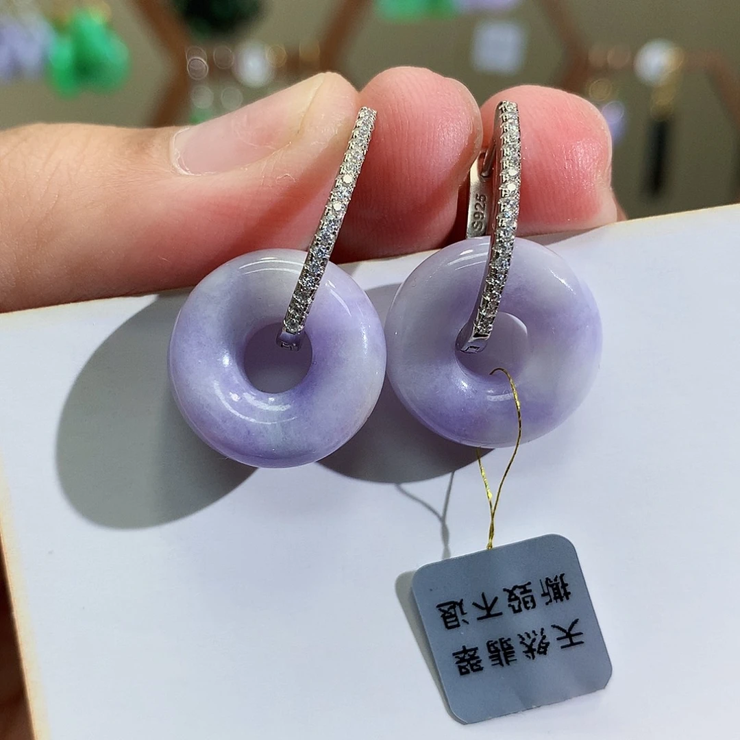 银S925镶嵌翡翠耳饰天然翡翠耳饰