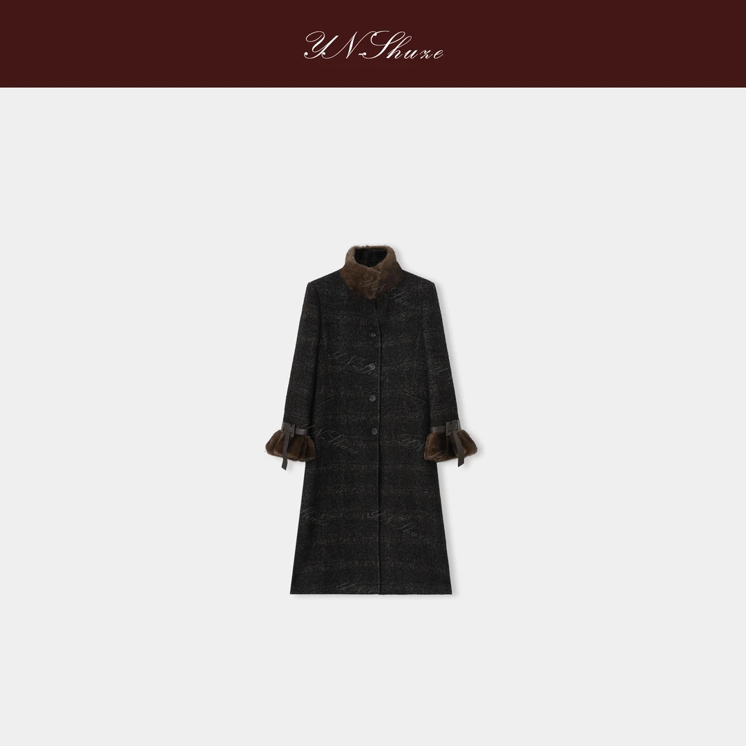 YN-SHUZE设计师女士时尚黑色大衣SZ-YNB-7119