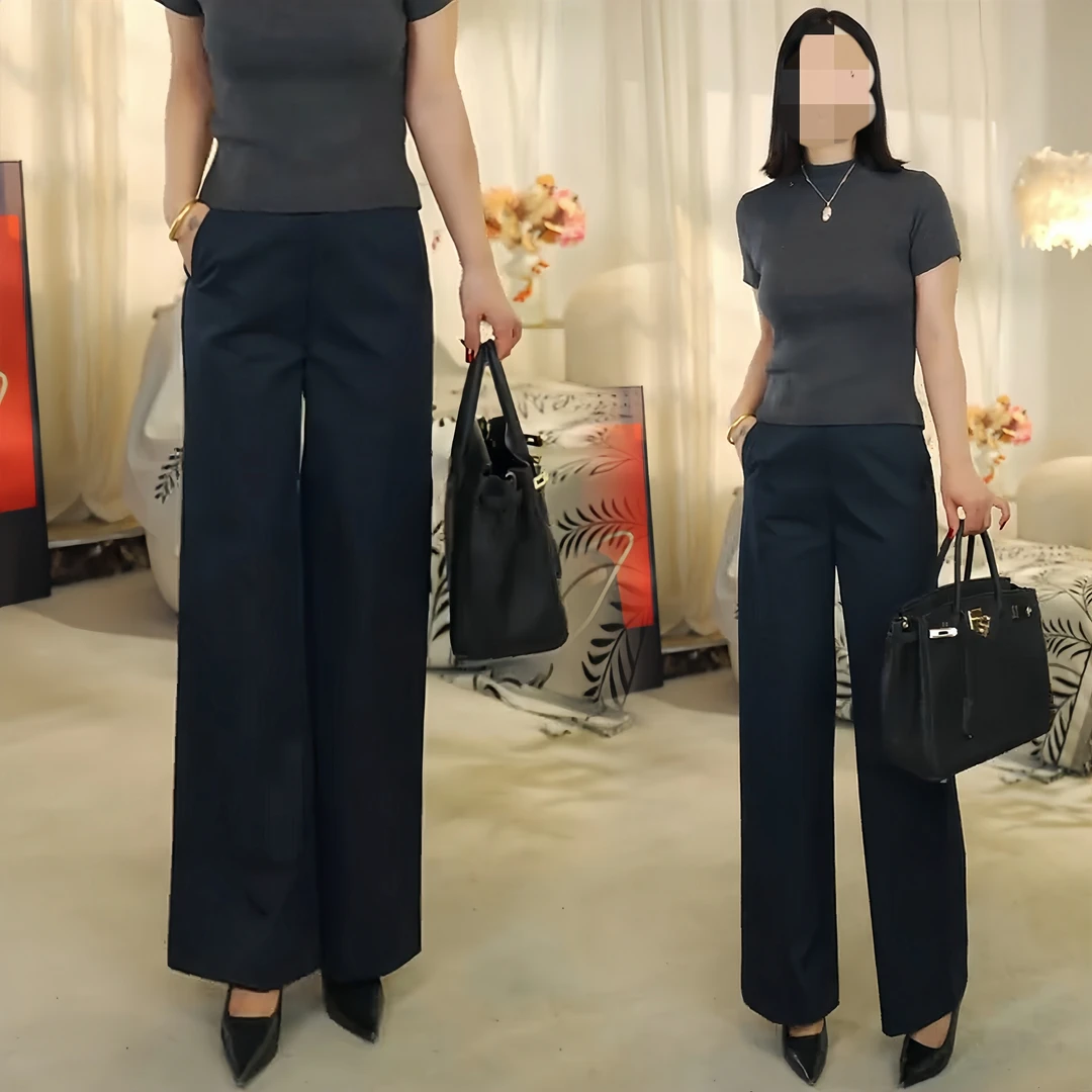 2025秋冬新款高腰显瘦休闲裤女加绒A字版阔腿裤韩版修身垂感裤子