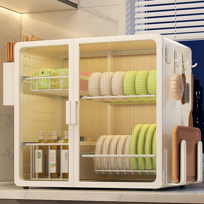 帅仕厨房碗碟收纳架多功能家用台面碗柜防尘多层沥水架碗盘置物架