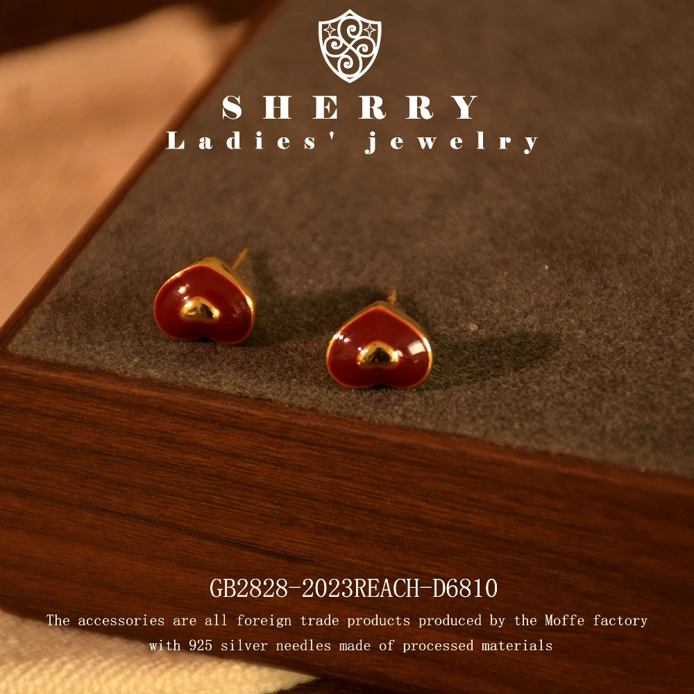 lennik/lennik 铜合金珐琅耳饰 设计师红心恋情耳钉~D6810