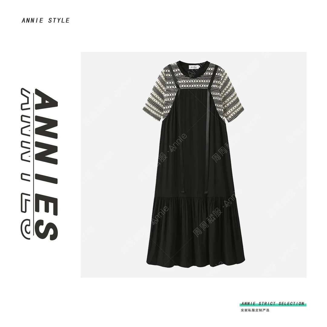 【安妮大码046】2025春夏款镂空假两件宽松大码显瘦长裙