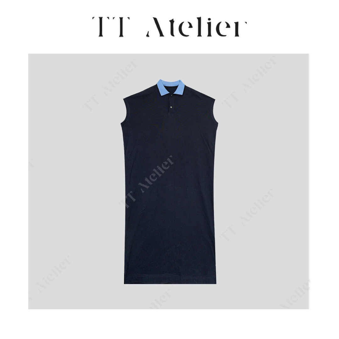 TT设计师【海鸥】夏季时尚休闲百搭藏青色polo领连衣裙TT190291