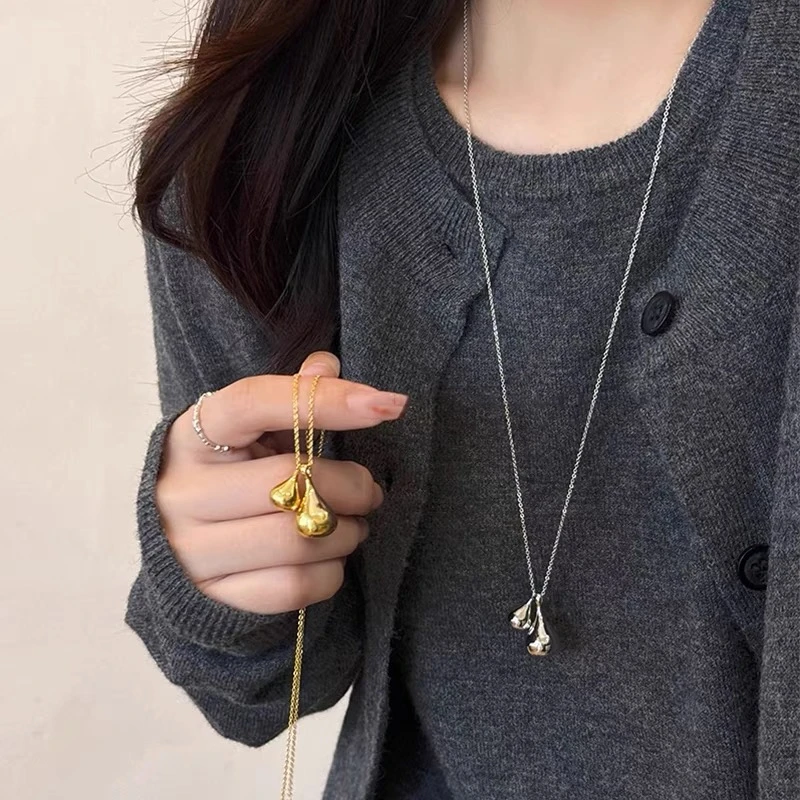 铜合金项链 水滴双吊坠项链女秋冬长款毛衣链休闲百搭高级感配饰