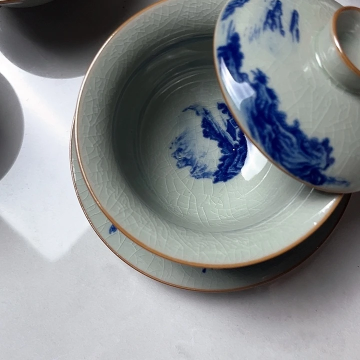 千里江山元宝盖碗