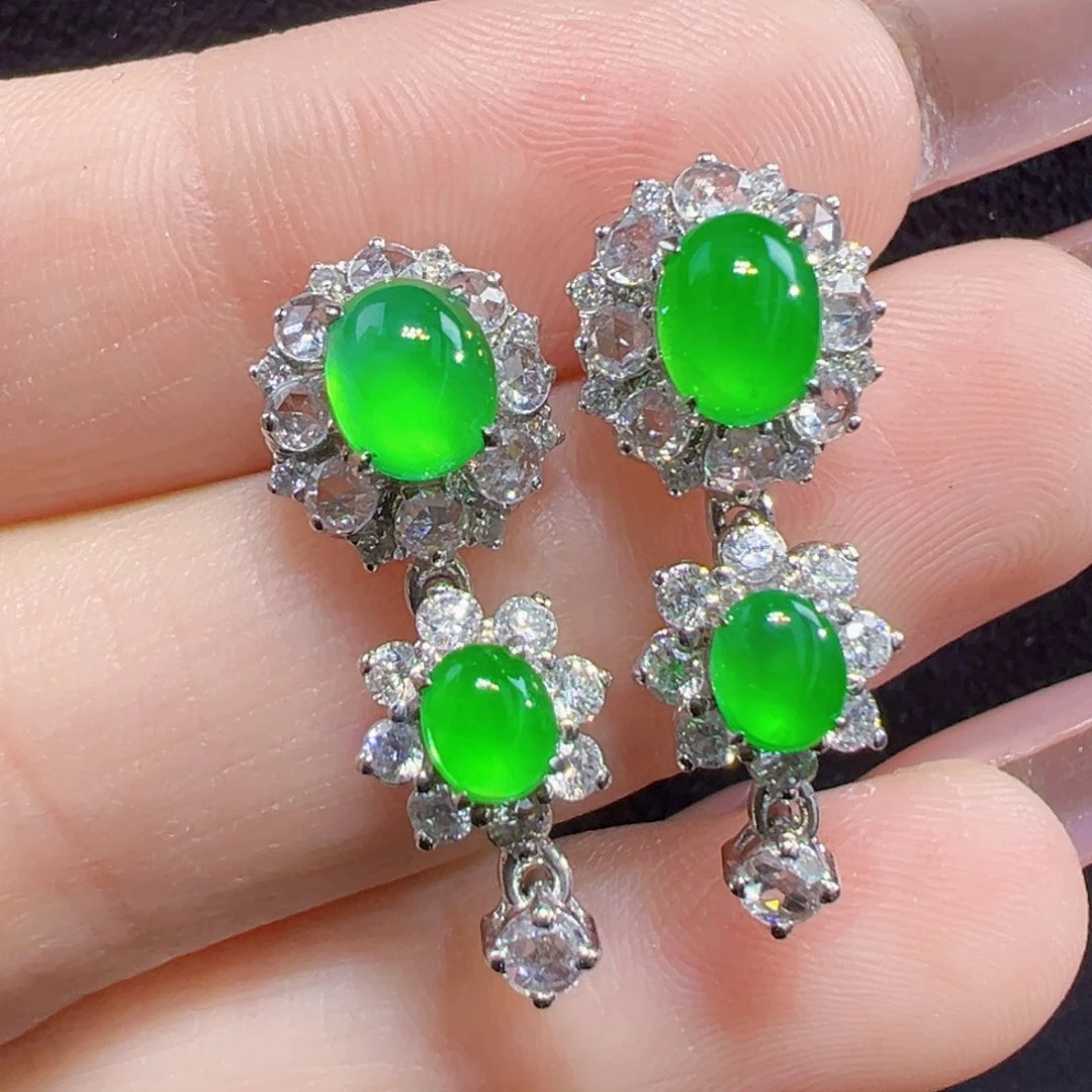 翡翠耳饰18K金镶嵌耳钉