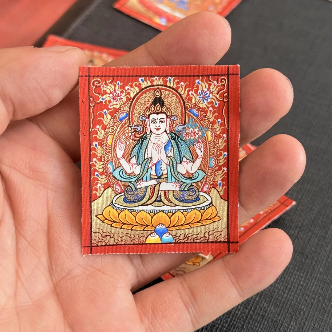 热贡小唐卡四臂观音