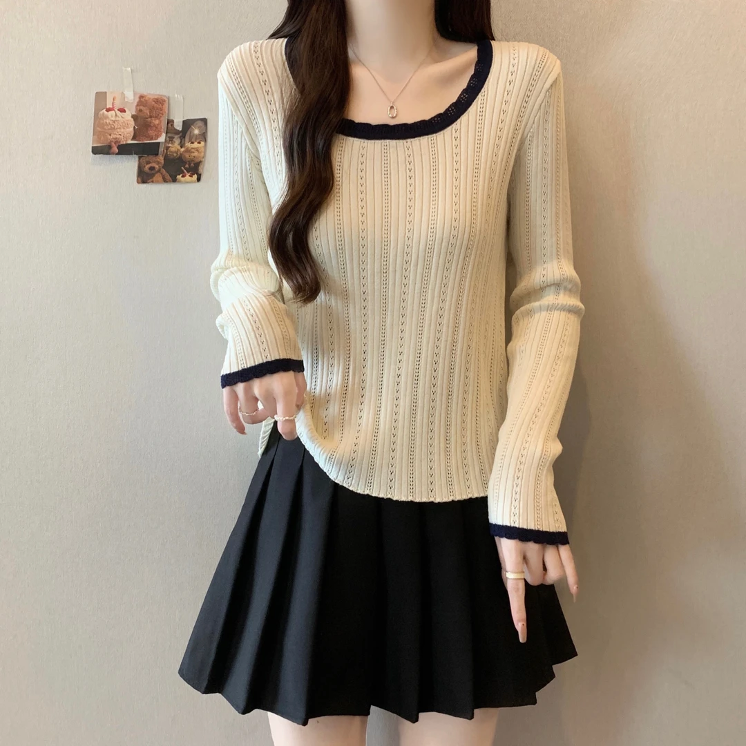 大码遮肚子小香风毛衣针织衫女春秋胖妹妹修身显瘦内搭打底衫上衣