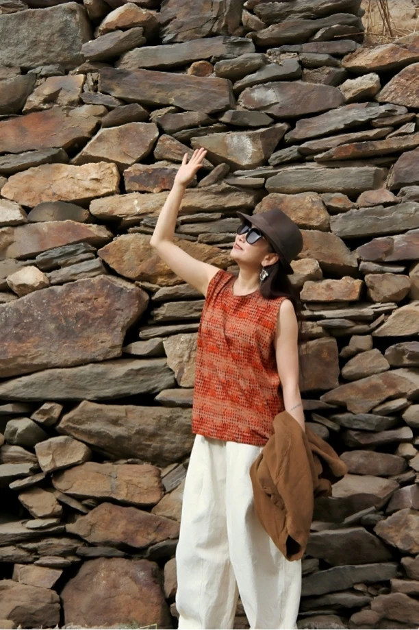 云雾里 原创设计复古印花文艺背心0002-1