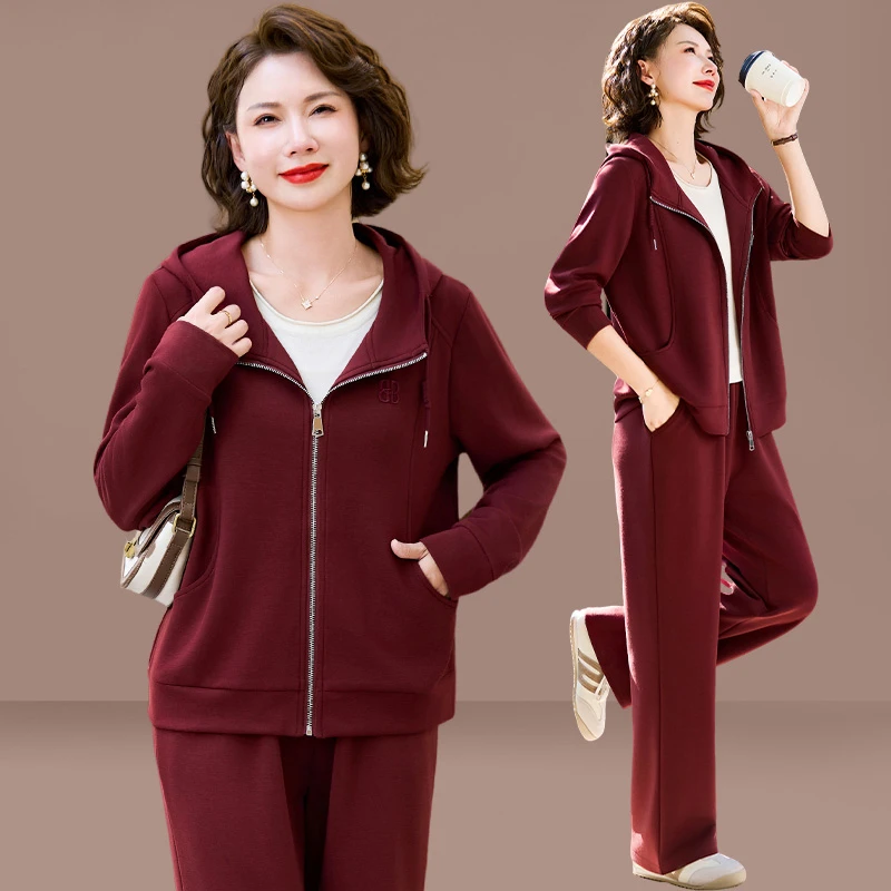 气质妈妈休闲套装女2025新款秋装中老年人外套上衣运动服两件套