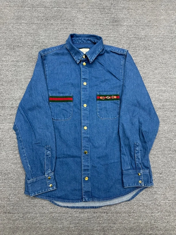 全新未使用 GUCCI/古驰 50码 gucci 古驰双G条纹牛仔衬衫夹克全新