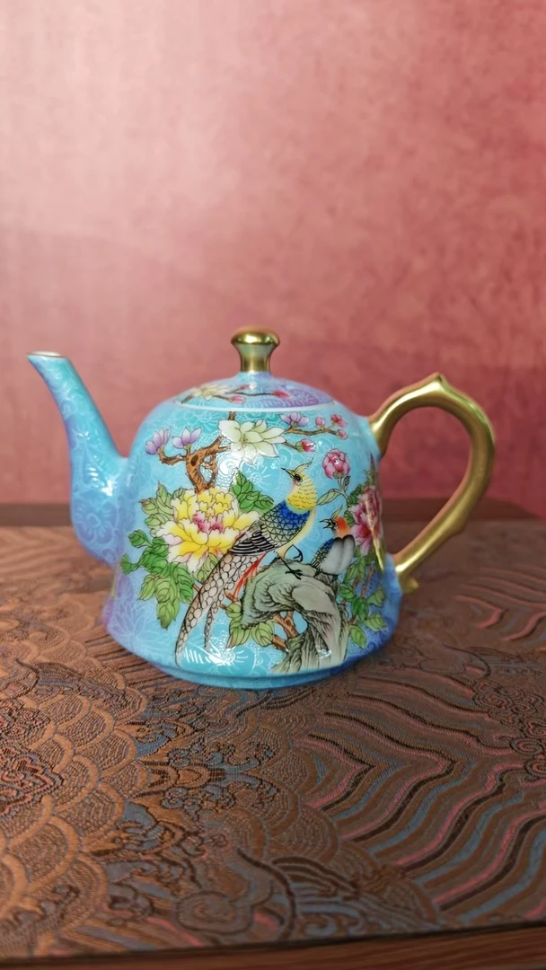 【景德镇】高温陶瓷，粉彩花鸟青壶37