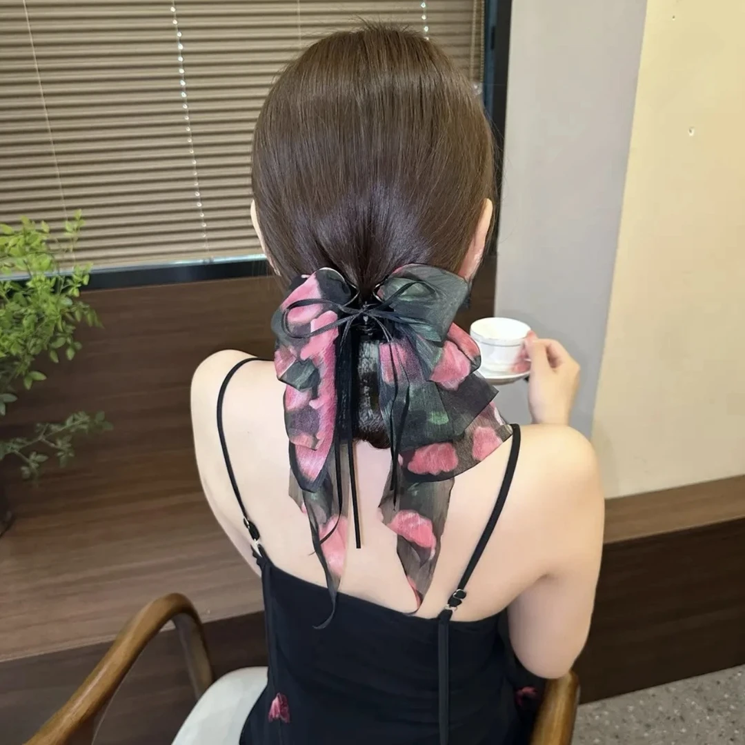 新款碎花飘带抓夹马尾夹后脑勺盘发夹