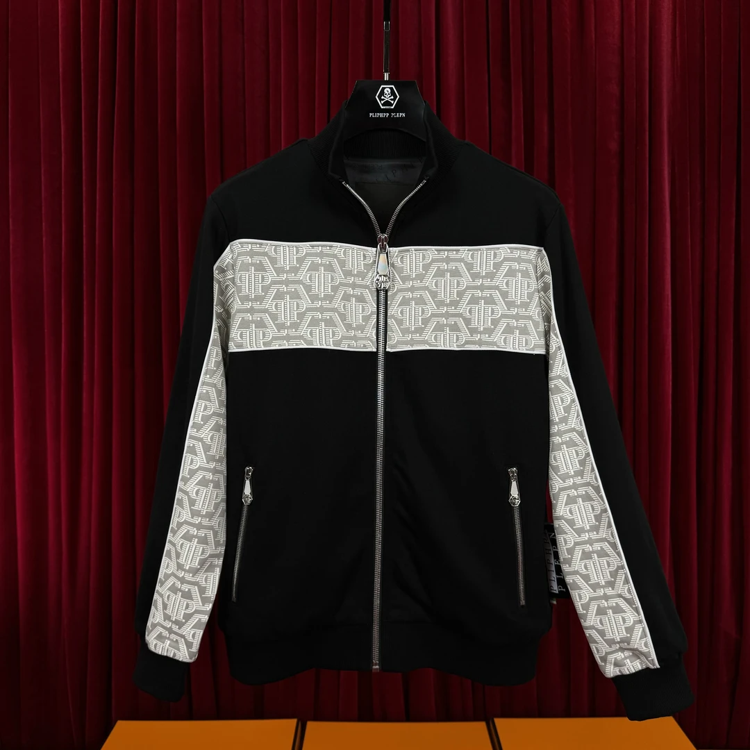 PLIPHPP PLEPN正品满印品牌标识拼接设计立领男时尚卫衣夹克外套