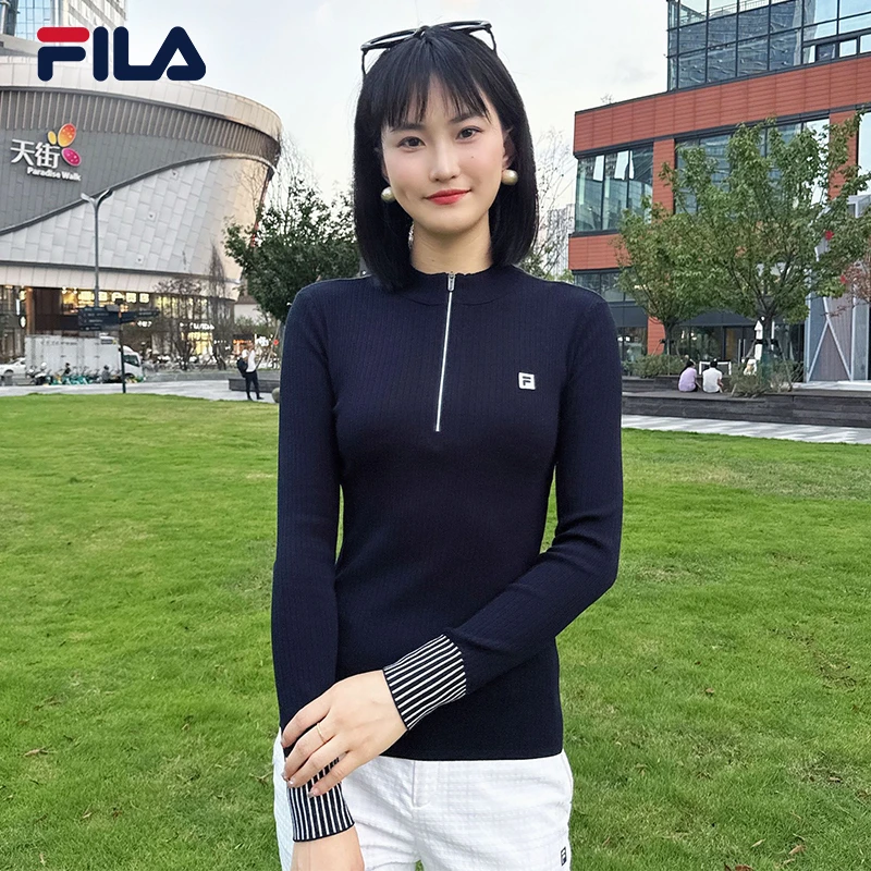 FILA/斐乐女款春秋运动休闲立领半拉链内搭针织上衣A11W445405F