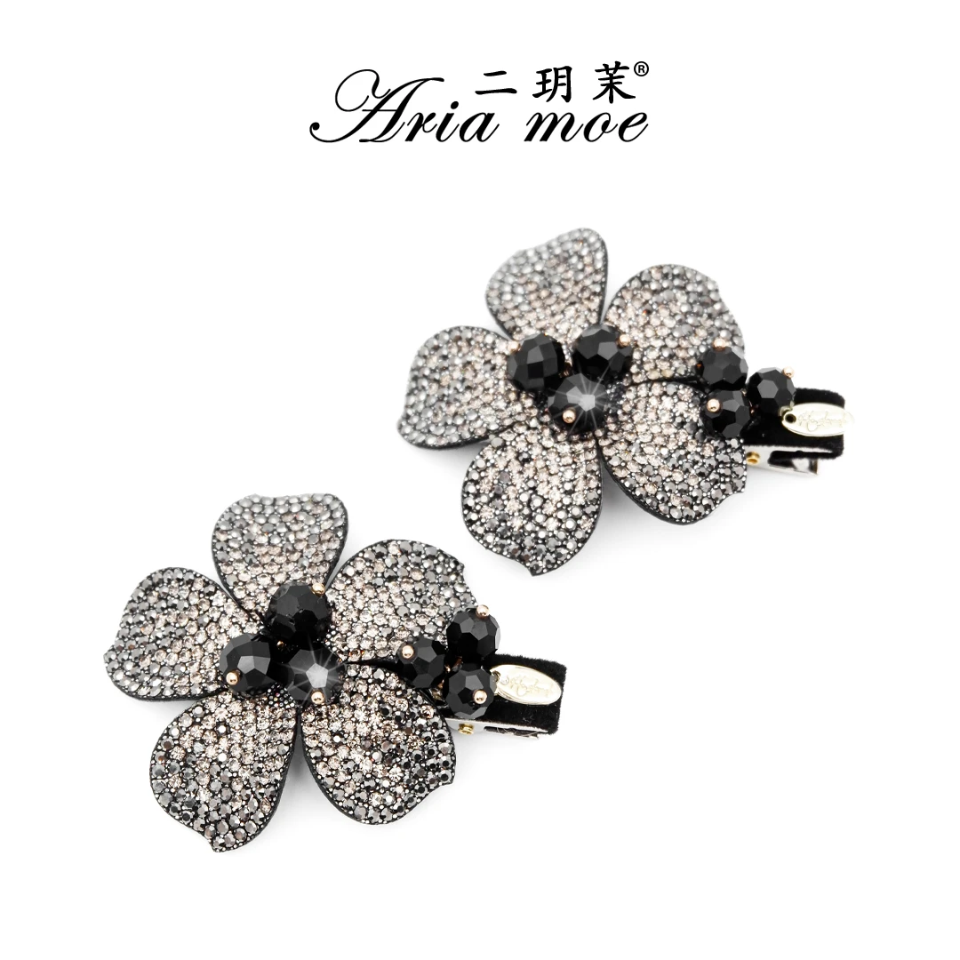 【新花坞里】原创轻奢满钻花朵侧边夹高级感黑水晶对夹刘海夹碎发夹