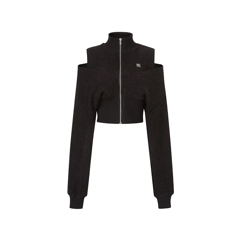 【不退不换】徘徊夜色 两穿露肩圈圈毛短外套一字肩上衣秋冬女毛衣