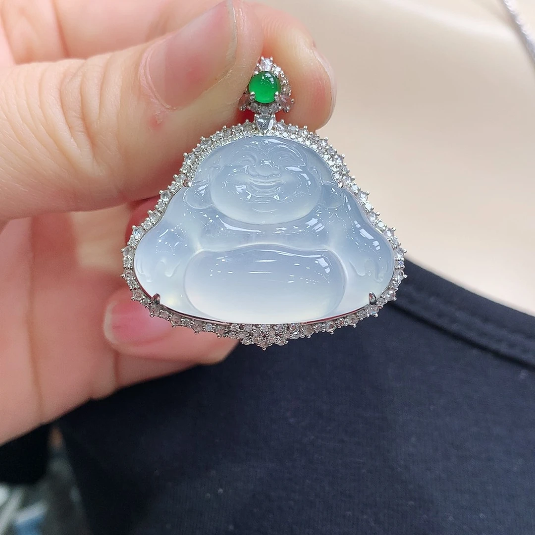 翡翠颈饰18K金镶嵌佛公
