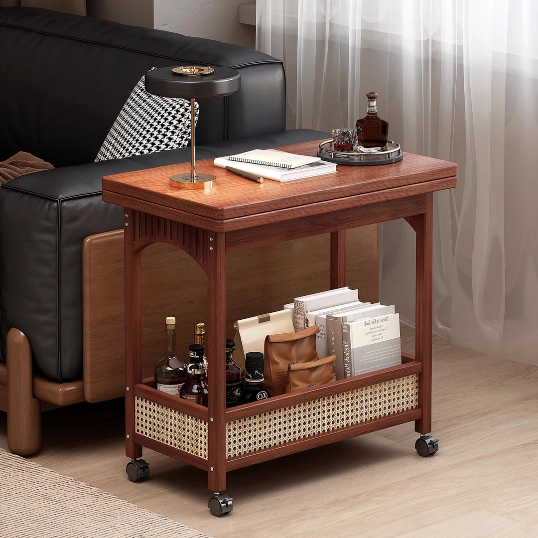 沙发边柜可移动边几家用客厅轻奢高级感实木茶几侧边柜折叠小推车
