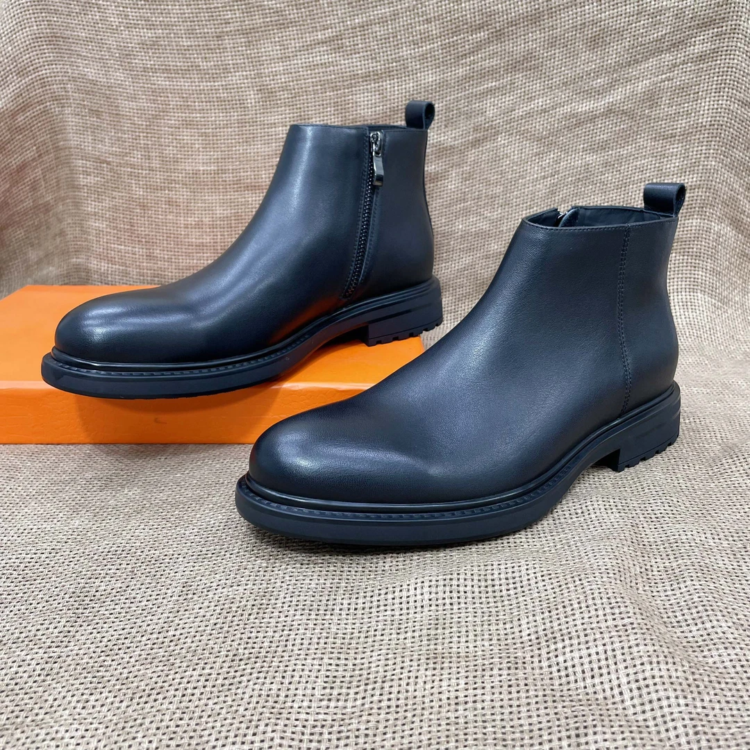 软底软面真皮男士切尔西靴2025新款爆款厚底高帮简约商务休闲短靴
