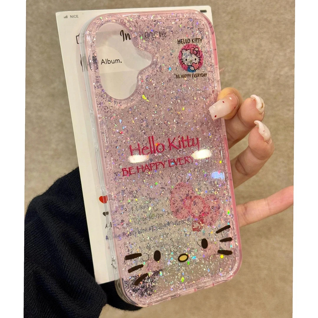 ZMGX粉色KT猫适用iPhone16/15promax/14滴胶闪粉手机壳苹果保护套