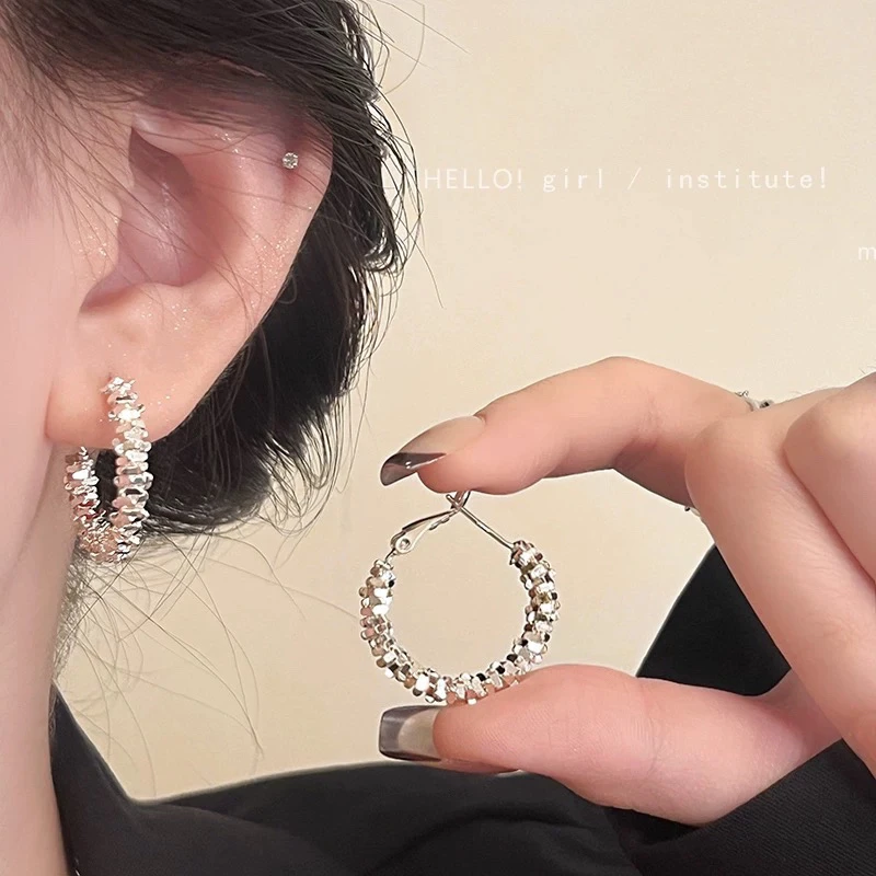 铜合金耳饰 【碎银】韩系极简冷淡风百搭耐看高级感耳圈 A114