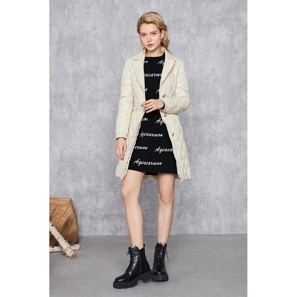 【粉丝专属】雅格上美杏色黑色气质优雅修身显瘦鹅绒冬季女士羽绒服