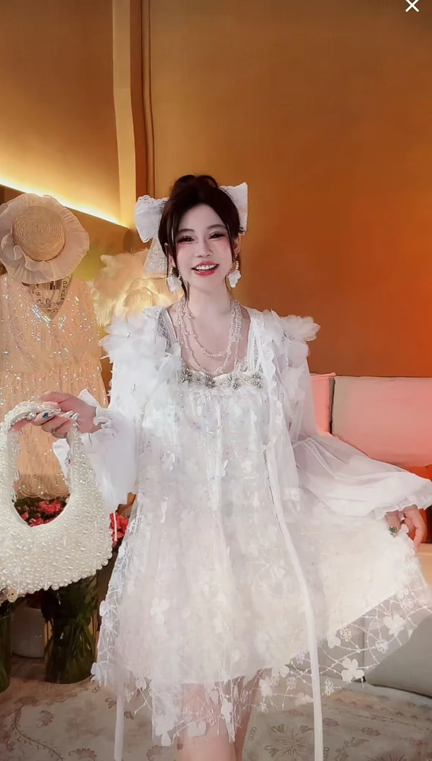 【崔】L0167 富家千金风立体绣花吊带抹胸温柔减龄宽松显瘦短裙