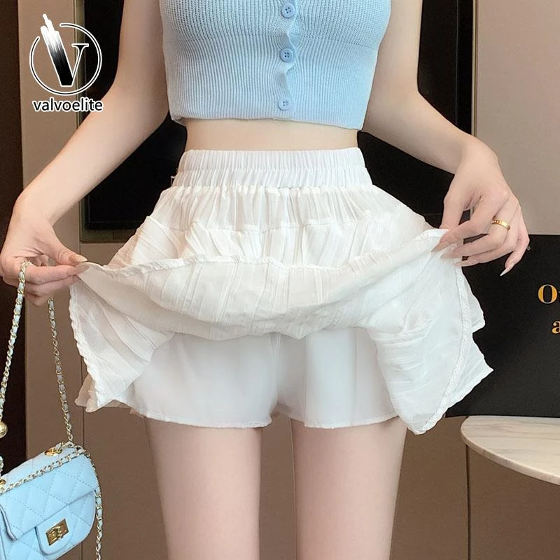 VALVOELITE温柔风短款半身裙女夏季芭蕾风雪纺蛋糕裙子蓬蓬超短裙