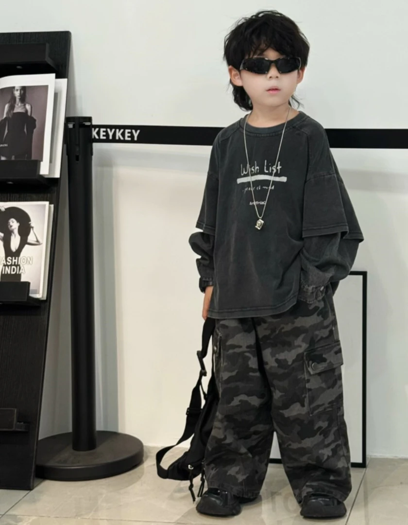 儿童韩版迷彩长袖T恤男童秋季款休闲潮酷痞帅童装日韩洋气中大童