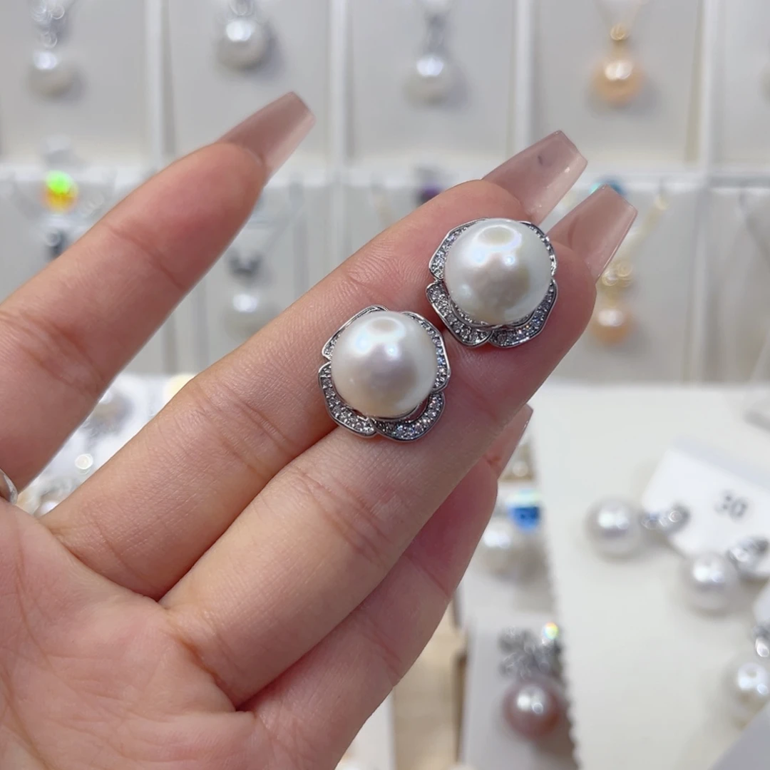 淡水珍珠耳饰银S925镶嵌