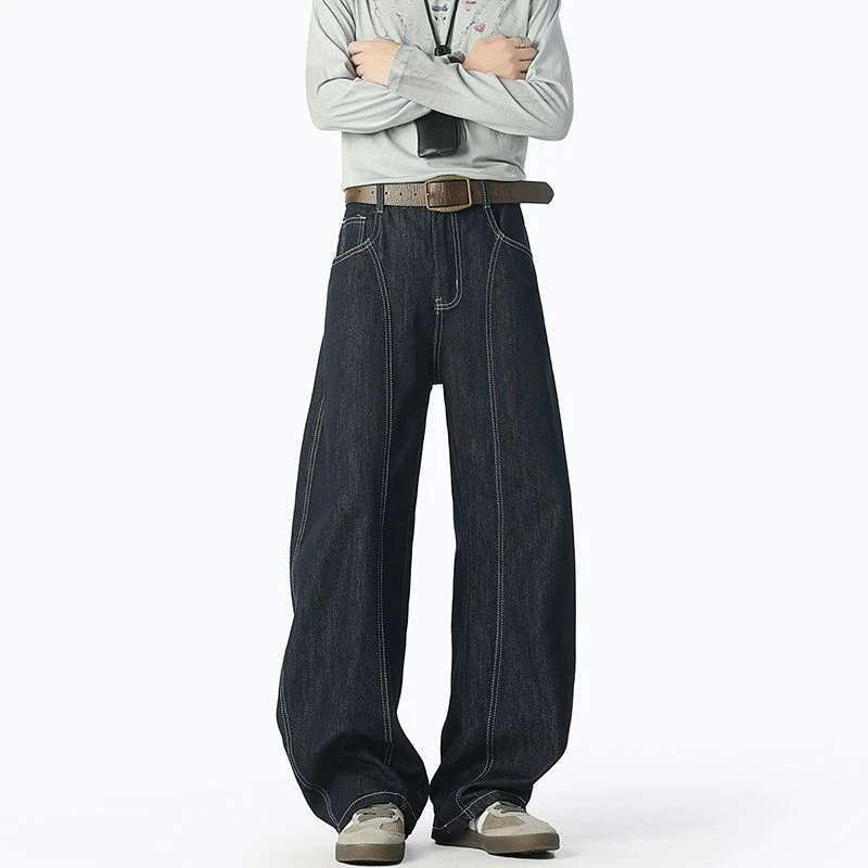 新款美式高街潮牌水洗弯刀牛仔裤男女秋季宽松百搭休闲情侣长裤子