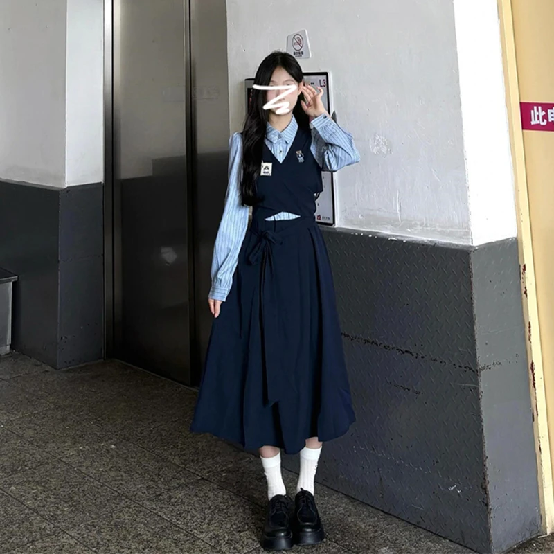 【现货+运补】学院风连衣裙子女早春季miu系高级感收腰长裙0093