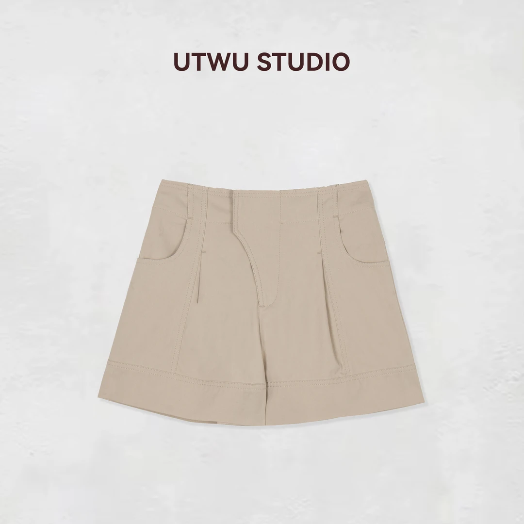 UTWU小敏「高定系列」1oo棉质感休闲磨毛腰头简约直筒短裤S25K1038