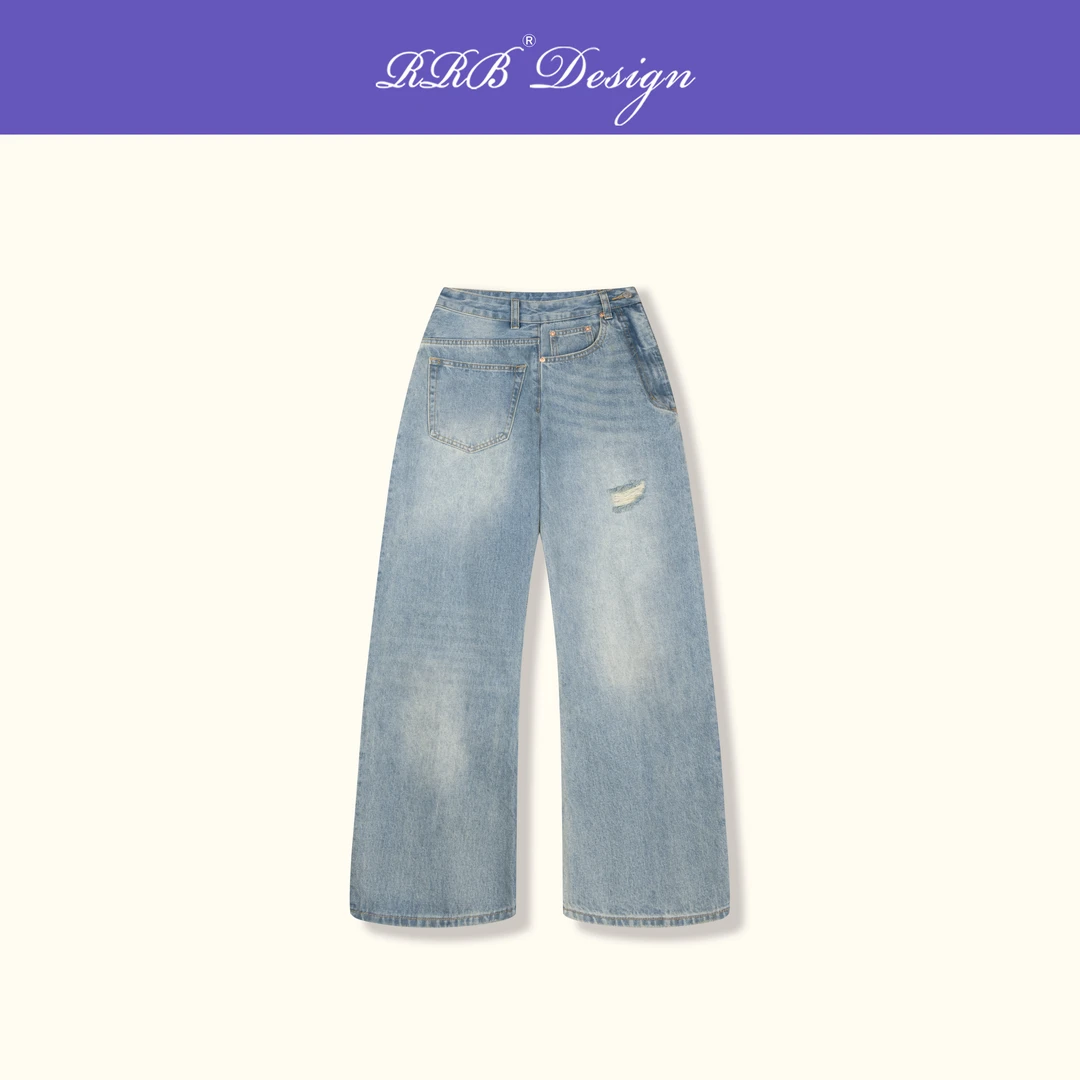 RRB Design「反转丹宁」宽松显瘦破洞设计感小众牛仔裤百搭直筒裤