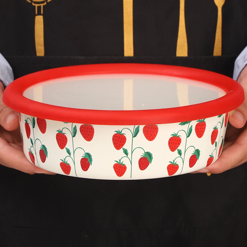 欧丽家珐琅搪瓷碗搪瓷珐琅保鲜碗老式怀旧铁瓷汤碗面碗泡面碗带盖