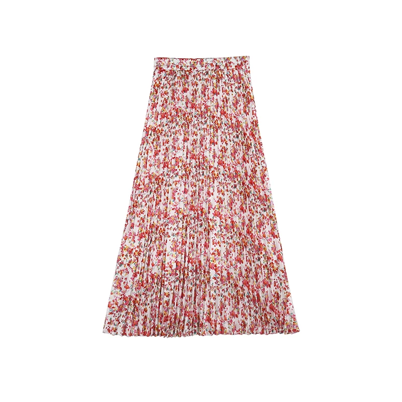 高级感复古松紧腰半身裙女夏季时髦褶皱垂感碎花长裙子