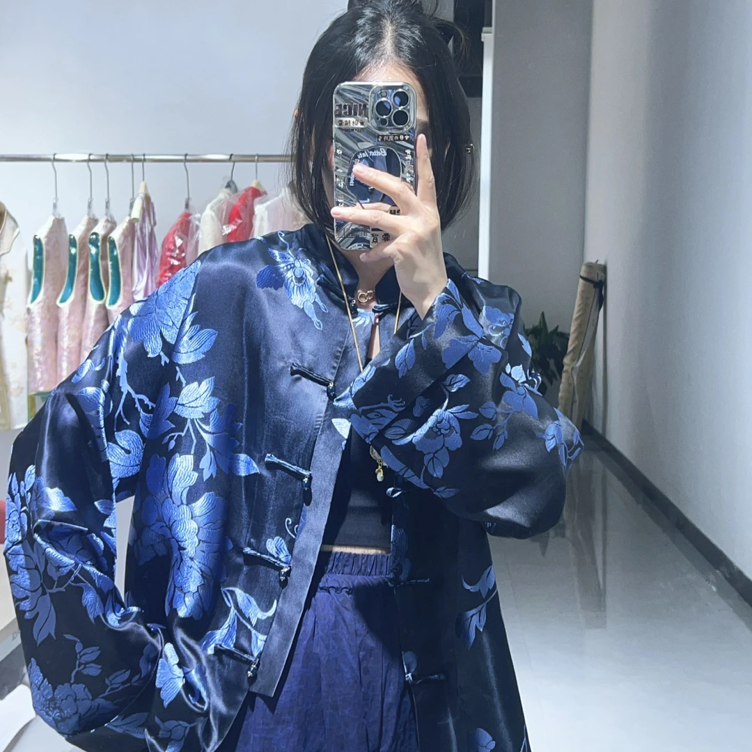蝶恋花老缎 新中式桑蚕丝开衫外套高定新中式贵气复古